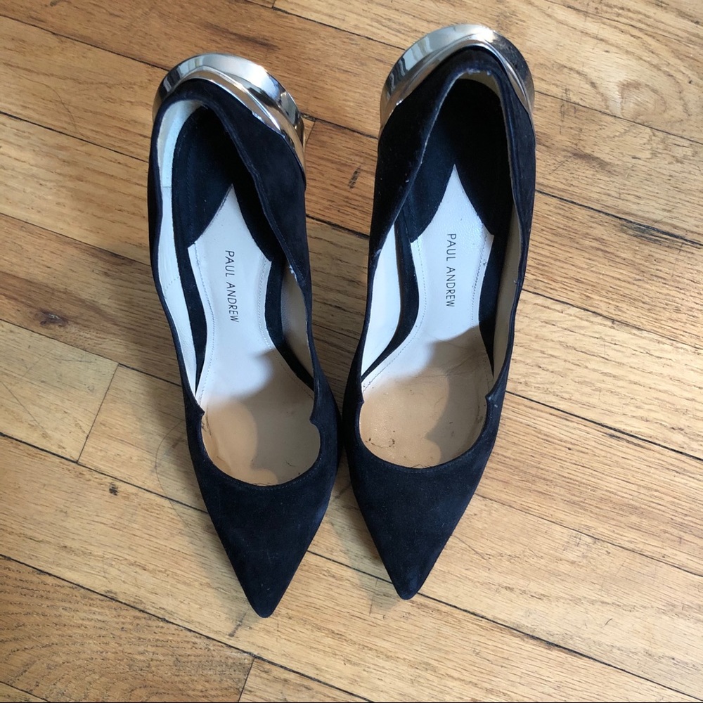 Paul Andrew Black Suede Pumps with Sculptural Silver Heel - Picture 6 of 6